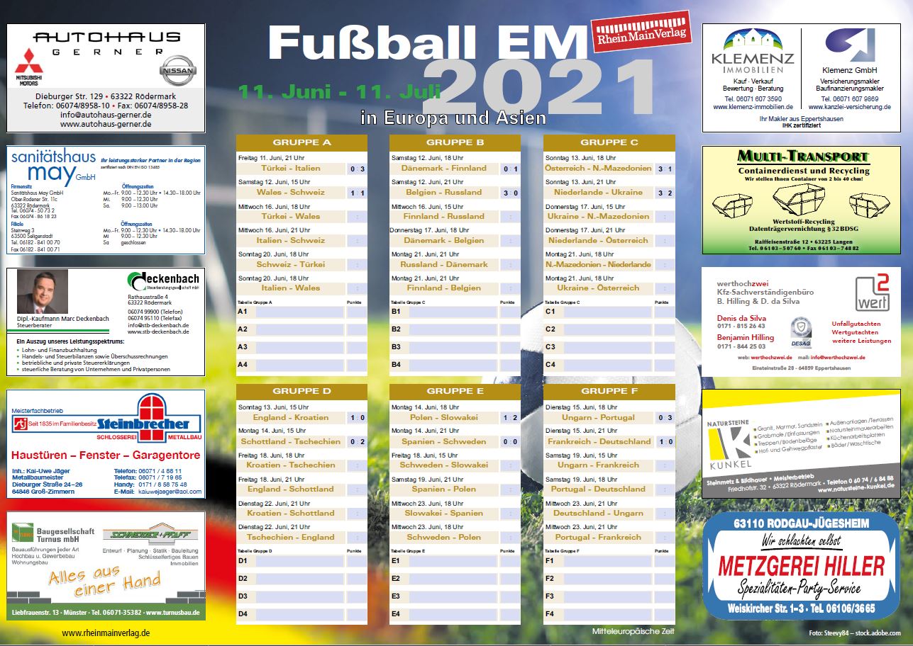 Endlich wieder rollt der Ball - Unser Spielplan zur EM ...