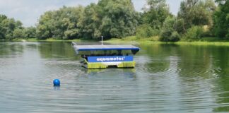 Eine der vier solarbetriebenen Zirkulationsanlagen im Heegwasser (Foto: RP Darmstadt)
