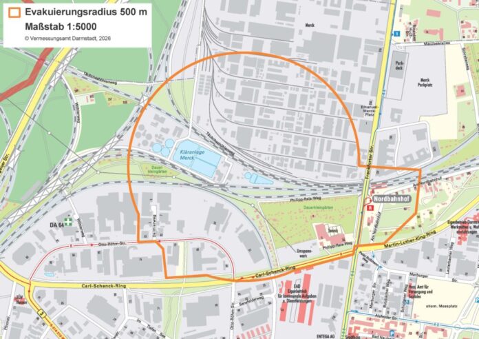 Möglicher Bombenfund in der Nähe des Nordbahnhofes_Karte Evakuierungsbereich 500 Meter