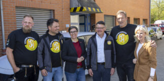Ralf Moeller und Boris Rhein werben in Frankfurt für das Handwerk