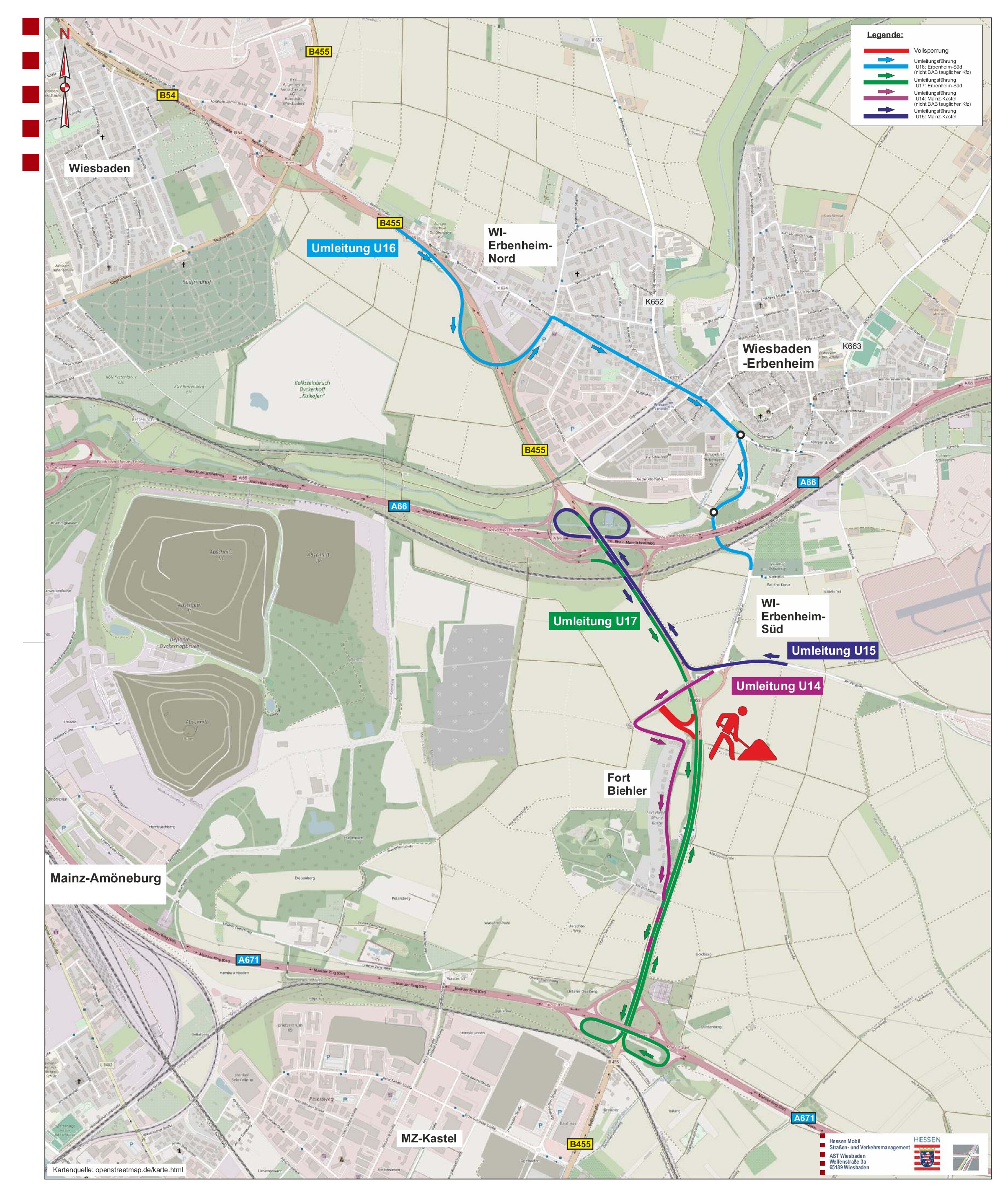 B 455: Sanierung zwischen Anschlussstellen Mainz-Kastel und Wiesbaden-Fort Biehler