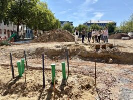 Elsässer Park in Wiesbaden: Baustellenführung informiert über Baufortschritt