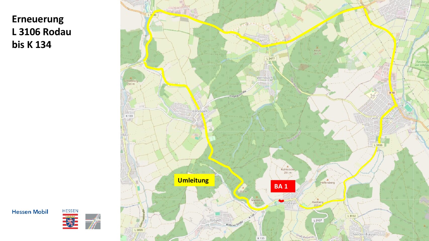 Vollsperrung der L 3106: Grundhafte Fahrbahnerneuerung zwischen K 134 und Rodau